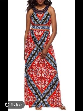 Dressbarn Westport Maxi Dress with Navy Trim